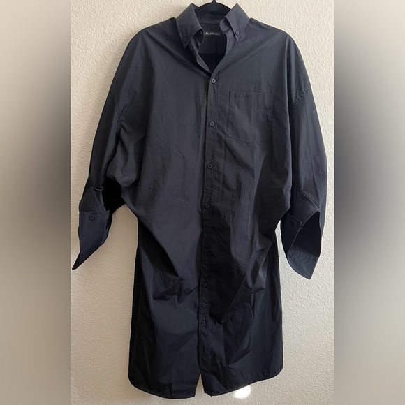 BALENCIAGA Logo-Embroidered Poplin Swing Dress button down$1,790 blk 36FR 4US - Picture 6 of 13